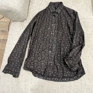 Men’s Long Sleeve Floral Print Dark Brown Sports Shirt